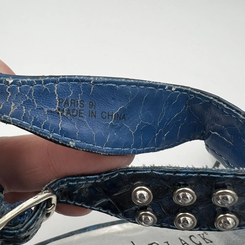 White House Black Market Paris Blue Studded Ankle Strap Wedges‎ Size 9.5